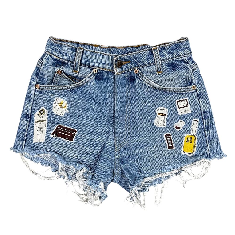 Vintage 90s Levi’s 550 Jean Shorts 27 Waist Orange Tab Cut Off Patches Denim USA